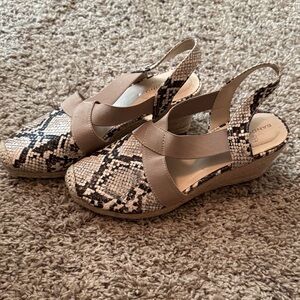 Bandolino Taupe and Snake-Print Espadrille Wedges